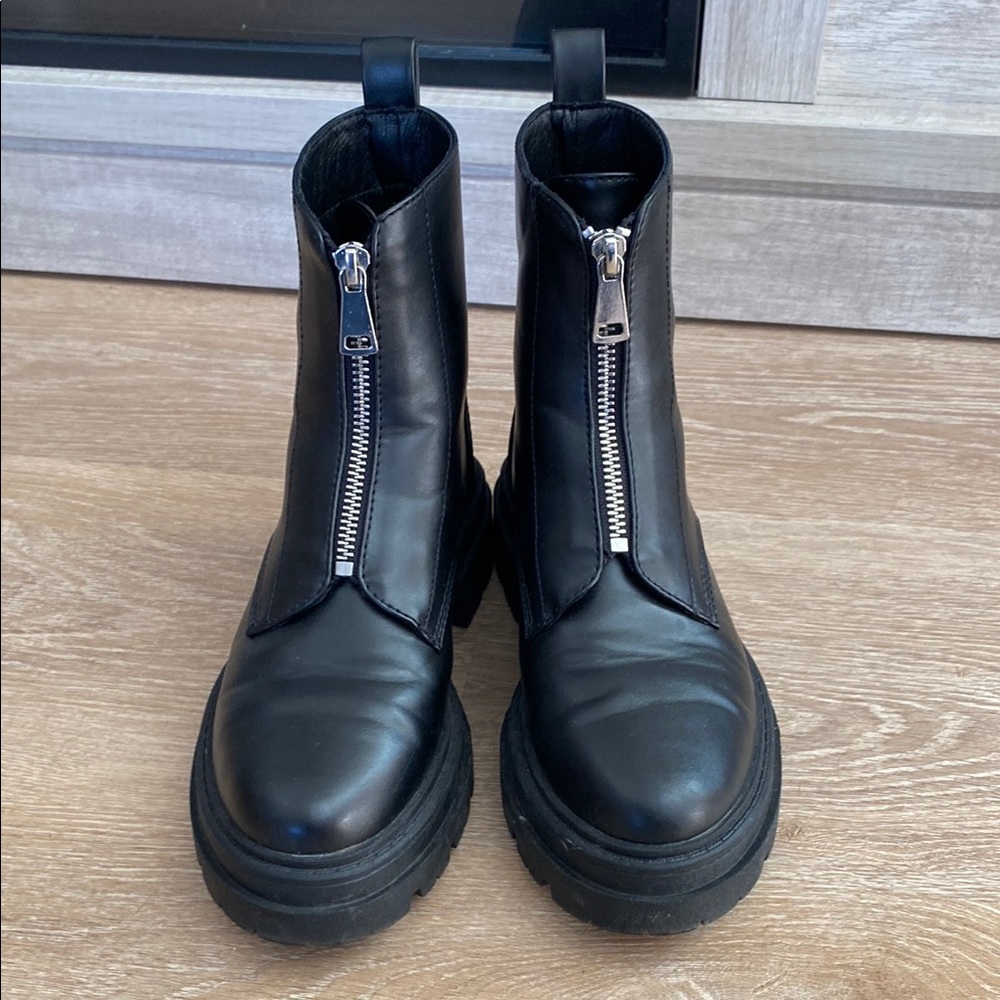 Black Leather Chunky Boots